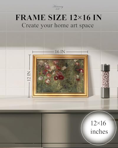 HUARCEY Gold Framed Canvas Wall Art Poppies Floral Prints, 12x16 Inch - color: A Bed of Poppies, size: 16"L x 12"W