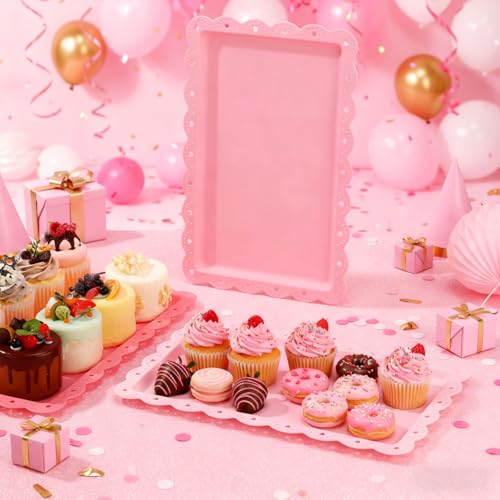 6 Pcs Pink Serving Trays Plastic Food Platters - color: Pink