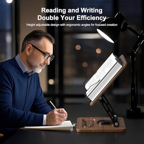 OPTIXCELL Book Stand for Reading, 360° Rotating Book Holder, Page Clips - style: Book Stand