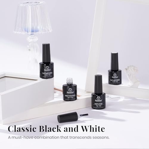 Beetles Black and White Gel Polish, 4Pcs Gel Polish Kit - color: 0-0-Black White Colors