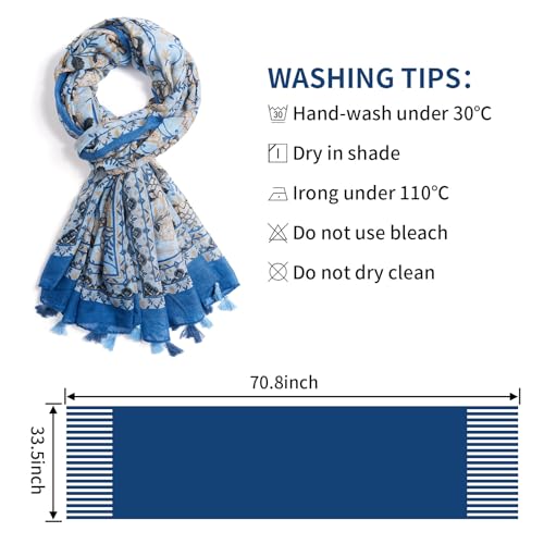 QIUTIMIY Scarf for Women Lightweight Soft Floral Leopard Printed Scarves Fall Winter Fashion Shawl Wrap with Fringe - color: Flower-lake Blue