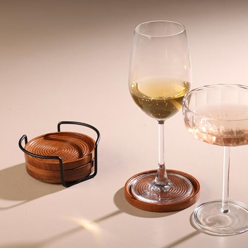 Folkulture Wooden Coasters for Drinks for Coffee Table Decor, Set of 4 - color: Natural