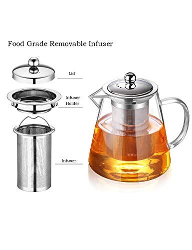 TMOST Glass Teapot with Infuser Tea Pot 1300ml/43oz Tea Kettle Stovetop Safe Blooming and Loose Leaf Tea Maker Set (43oz/ 1300ml) - size: 43 fl oz