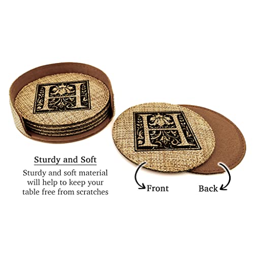 Smile Art Design Family Monogram CUSTOM COASTER Set of 6 with base holder Round Burlap Material Family Name Personalized Prints Personalized Gifts House warming Wedding Gift Rustic Decor Style7 - color: Style 07, size: Set of 6 - Round Coaster
