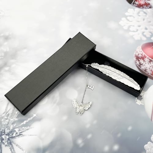 Initial Letter and Butterfly Charm Metal Feather Bookmark (Silver-B) - style: Silver-B