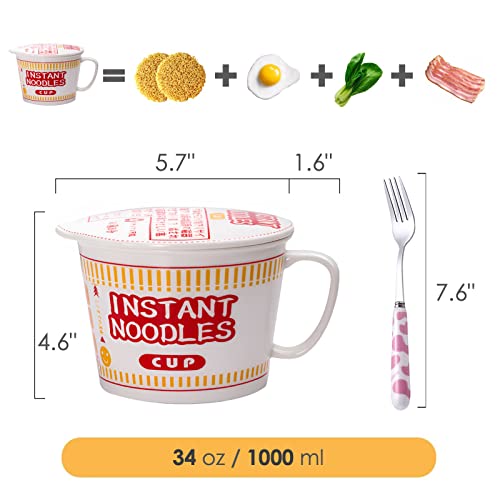 34 OZ Ceramic Bowl with Lid Instant Ramen Noodle Bowl Large Soup Bowl with Handle, Ramen Lovers Gift, Red - color: Red