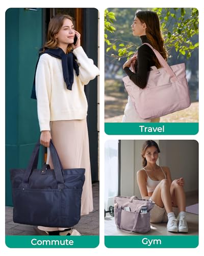 BAGSMART Tote Bag for Women, Foldable Tote Bag With Zipper Travel Shoulder Bag Handbag for Work - color: Brownstone
