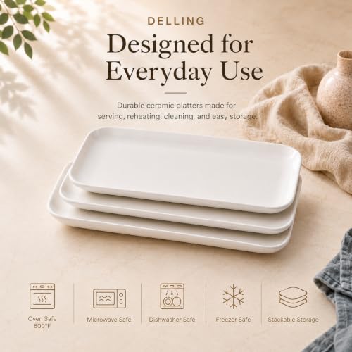 DELLING 3 Tier Serving Tray Set 16 Inch, Large Porcelain Tiered Platters with Collapsible Stand - Serving Dishes for Entertaining Dessert Table Party, Easy Assembly, White - size: 16 inch