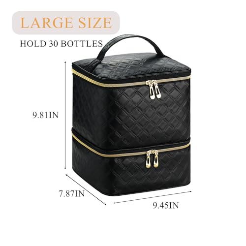 Upgraded Nail Polish Organizer Case - Holds 30 Bottles and 1 Nail Light, Double-layer Nail bag Organzier Case Nail Polish Storage Bag with Handles (Style B-Checker Black) - color: Style B-Checker Black