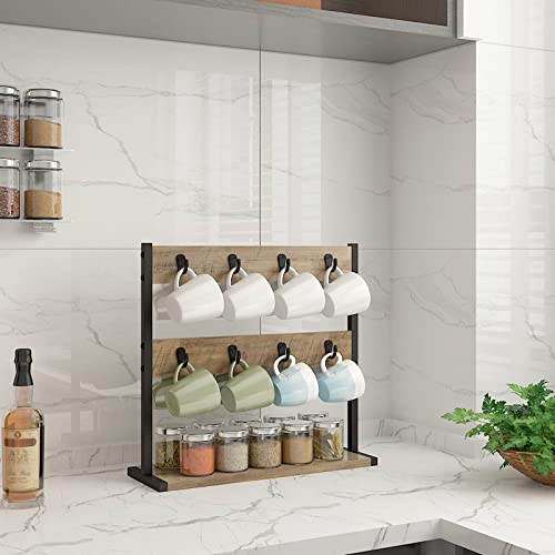 IBUYKE Coffee Mug Holder for Countertop,16 Hook Mug Tree,Greige TBJ001Y - color: Greige, size: no shelf(16 mugs)