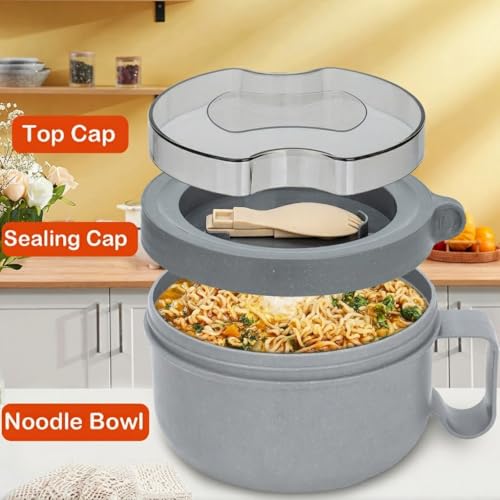 2 Pack Soup Bowl with Handles, Microwave Ramen Bowl with Lid for Soup and Instant Noodles,Oatmeal, Gumbo, Salad,BPA Free - color: Rock Grey，Rock Grey