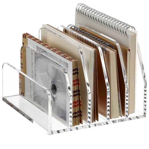 SANRUI Acrylic Bill Letter Organizer Holder for Desk, Clear 5 Compartments - size: 5 Laddered Compartments