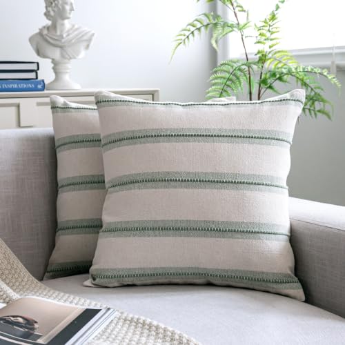 Cethom Boho Throw Pillow Covers 20x20 Set of 2, Sage Green Striped Decorative Pillow Cases for Couch Chair Bed, Textured Farmhouse Modern Accent Cushion Covers for Living Room Bedroom Sofa Home Decor - color: Sage Green, size: 20" x 20" (Pack of 2)