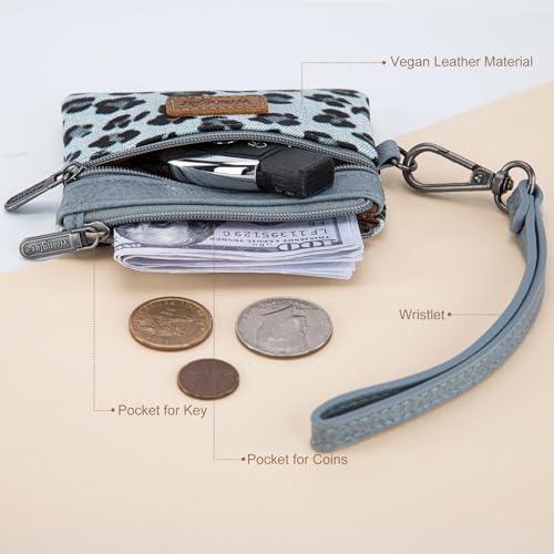 Wrangler Small Wallet for Women Leopard Print Wristlet Wallets Mini Change Pouch Jean - color: Leopard Print Jean