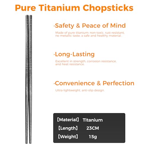 Pure Titanium Chopsticks, Ultralight 14g Metal Chopsticks, Dishwasher Safe, Rust & Corrosion Resistant, Healthy Reusable Utensils for Camping, Travel & Daily Use - color: TKZ2-Y