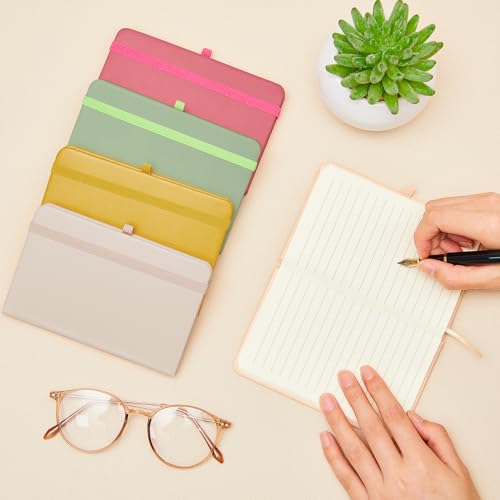 Laumoi Small Notebooks A6 Pocket Journals 3.5 x 5.5 Inch Small Leather Notebook Mini Ruled Lined Journal with Elastic Band Pen Holder Page Marker Ribbons(Morandi Colors,12 Pieces) - color: Morandi Colors
