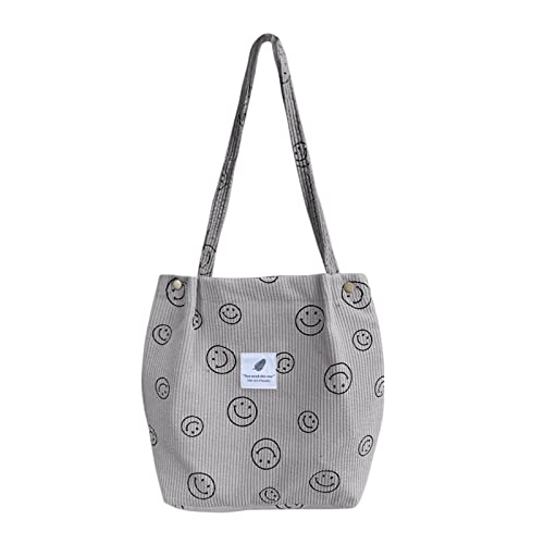 JARKJARD Corduroy Aesthetic Cute Tote Shoulder Bag for Teen Girls School - color: Grey