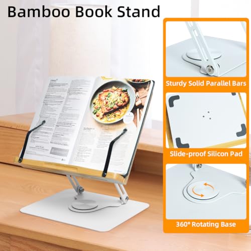 Wishacc 360 Degree Adjustable Book Stand, Reading Holder with Rotating Base (13.2 x 9.2 inches) - size: 13.2 x 9.2 inches