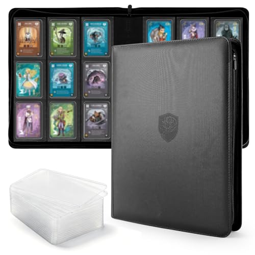 Top Loader Binder 9 Pocket, Holds 360+ Cards in 3.4" x 4.5" Toploaders, Ringless 20 Double-Sided Sleeves, Side-Loading, Spine Label with Maker Pen Toploader Binder for TCG, MTG, Sports Cards
