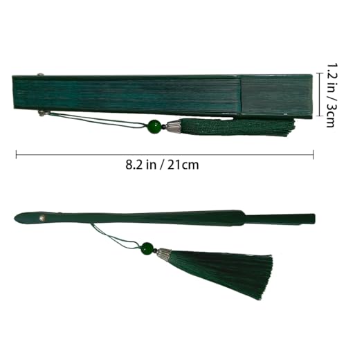 Mini Charming Elegant Modern Woman Handmade Bamboo Silk 8.2 in (21cm) Folding Pocket Hand Fan Chinese Japanese Vintage Retro Style Fan with Silk Pouches, Ladys Girls Gifts (Green)
