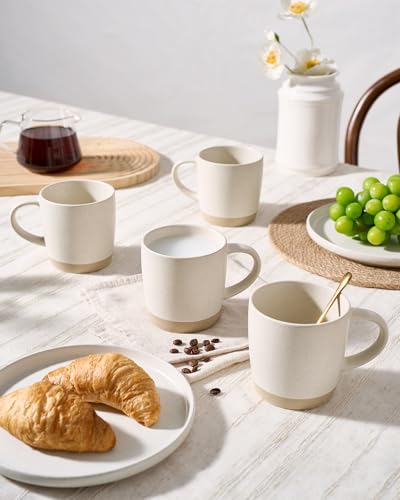 famiware Coffee Mugs Set of 4, Milkyway 13 oz Ceramic Cup Set with Handle - color: Milkyway-Matte White, size: 4 Count (Pack of 1)