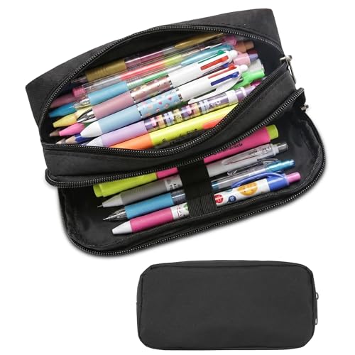 Della Gao Large Pencil Case, Big Capacity Pencil Pouch with 2 Compartments - color: DellaGao-WJ001BK