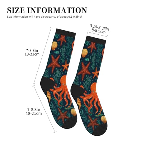 Crew Athletic Socks Funny Crazy Casual Sports Novelty Dress Socks for Women Men Running Hiking - color: Ocean Octopus