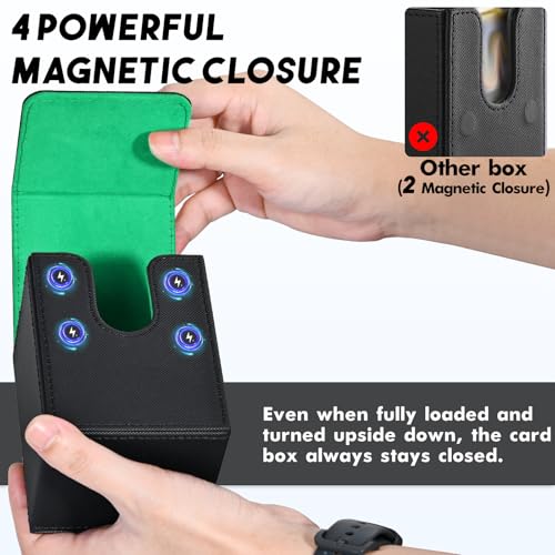 ZLCA Card Deck Box for MTG, Yugioh Deck Case Holds 100+ Single Sleeved Cards, PU Leather Magnetic Storage Box Fits for CCG TCG Sport Card (Black& Dark Green) - color: A1-Black& Dark Green, size: B-Vertical