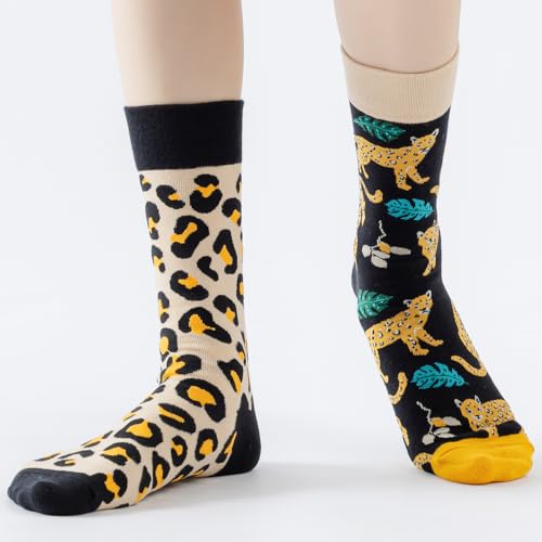 2 Pairs Cartoon Animal Crew Socks Fun Cotton Mid Calf Socks for Women - color: Leopard