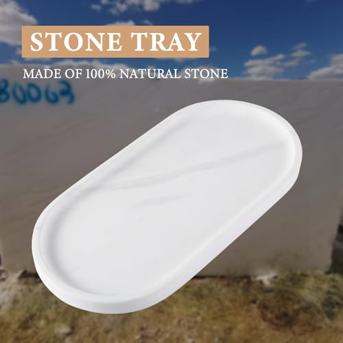 Koville White Marble Oval Tray for Bathroom Countertop, 10" x 5" Natural Marble Vanity Trays, Stone Perfume Organizer Tray for Decor, Jewelry Dish Perfume Trays for Dresser - color: Volakas White