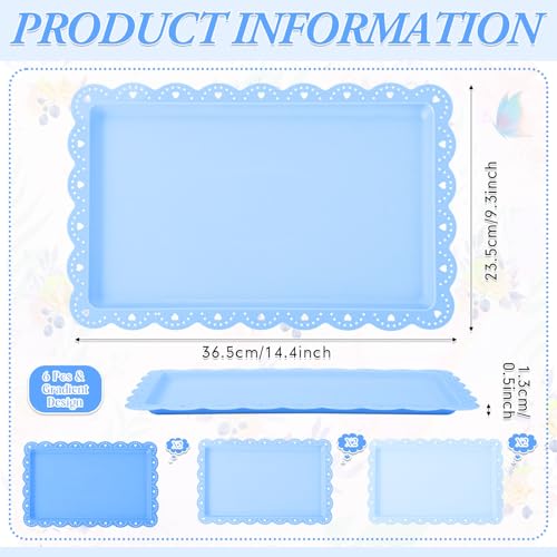 6 Pcs Blue Serving Trays Plastic Food Platters - color: Blue