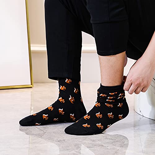 Mens Dress Socks, 5 Pair Combed Cotton Colorful Patterned Funny Crew Socks for Men Comfort - color: Squirrel