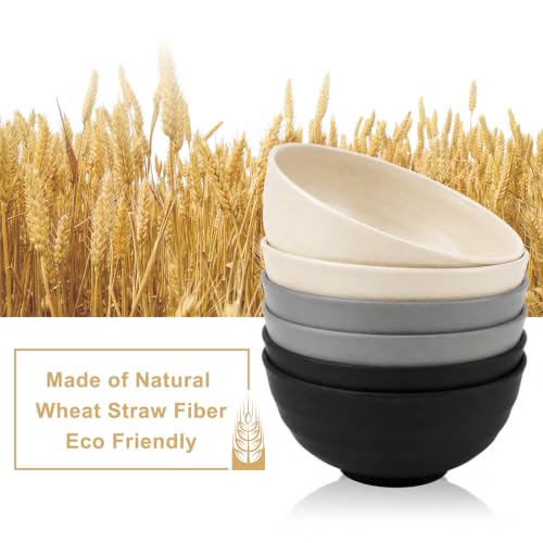 Wheat Straw Bowls Sets of 6, 60oz Large Plastic Bowl Reusable, Unbreakable Ramen Bowl, Microwave and Dishwasher Safe Soup Bowls for Kitchen, Camping, RV, Party - BlackBeige - color: Blackbeige, size: 60 Oz