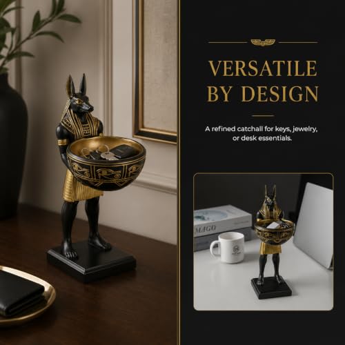 10'' Anubis Statue Bowl, Black Gold Egyptian Decor, Resin Sculptures