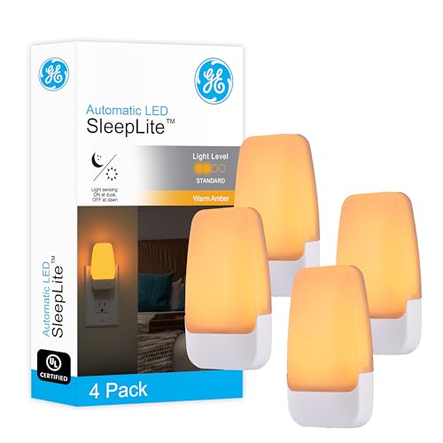 GE SleepLite Plug in Night Light with Dusk to Dawn Sensor, 4 Pack - color: Amber, size: 4 Pack