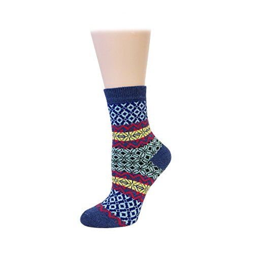 Bowbear Women’s 5-Pair Vintage Pattern Wool Socks - color: Colorful Weave, size: 9-11