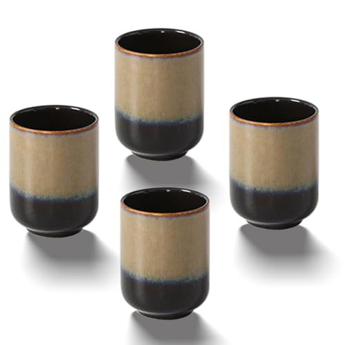 Large Ceramic Tea Set, Chinese Tea Cup, Coffee Cup, Ceramic Mate Tea Cup Set 4 Piece (Coffee gold) - color: Coffee gold