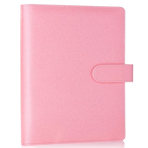 Antner A5 Notebook Binder 6 Ring Refillable Planner Cover for A5 Planner Inserts, PU Leather Loose Leaf Personal Organizer Aesthetic Photocard Holder Budget Binder with Magnetic Buckle, Glitter Pink - color: Glitter Pink