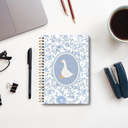 Guymn Blue and White Chinoiserie Goose Notebook, Grandmillennial Floral Goose Journal for Kids Girls, Geese Animal Lover Gifts Hardcover Spiral Notebooks Journals 5.5x8.3 Inch - color: Section 9