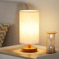 Fenmzee Small Table Lamps (Cream Shade - Walnut Base, 9" Inline Control) - color: Cream Shade - Walnut Base