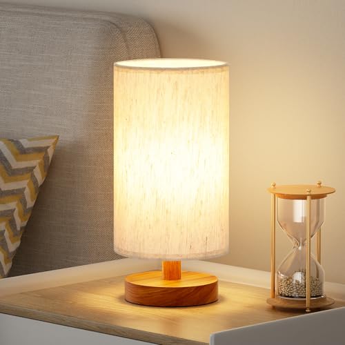 Fenmzee Small Table Lamps (Cream Shade - Walnut Base, 9" Inline Control) - color: Cream Shade - Walnut Base