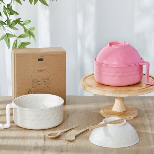 2 Sets 40 oz Microwave Ramen Bowl with Handles, Beige, Pink - color: Beige, Pink