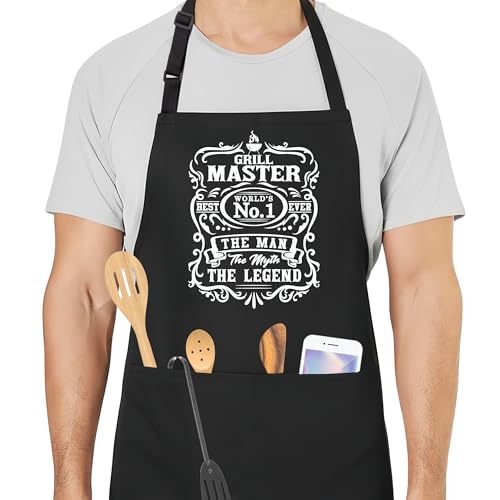Grill Meister Funny Aprons for Men with 2 Pockets, Cooking Apron for Dad, Gag Gifts for Men, Adjustable BBQ Grilling Apron for Husband, Chef Kitchen Gifts for Birthday & Father’s Day - A16 - color: Grill Master 5