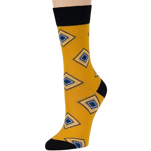 7BIGSTARS Women Cotton Crew Socks, Patterned 4 Pack, M 5-9 - L 8-12 - color: 05 - Estate Blue, Black, Yellow (A52), size: 5-9