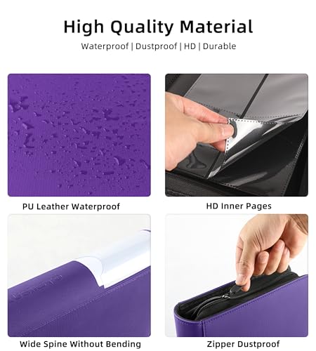 Top Loader Binder, Holds 128 Cards, 4 Pocket Zipper Binder for 3" x 4" Top Loader, Ringless Side-Loading Pages, Collectible Sports & Hard Sleeve Card Album (Purple) - color: Purple