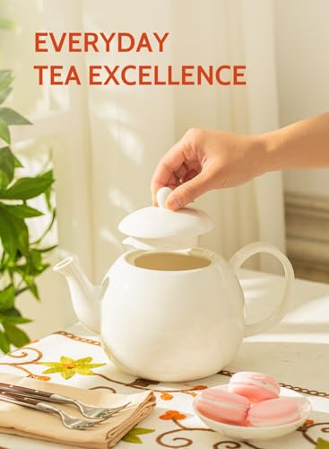 Sweese Porcelain Teapot, 40 Ounce Tea Pot - Large Enough for 5 Cups, White (Pack of 3) - color: White, size: 40oz (no infuser) (Pack of 3)