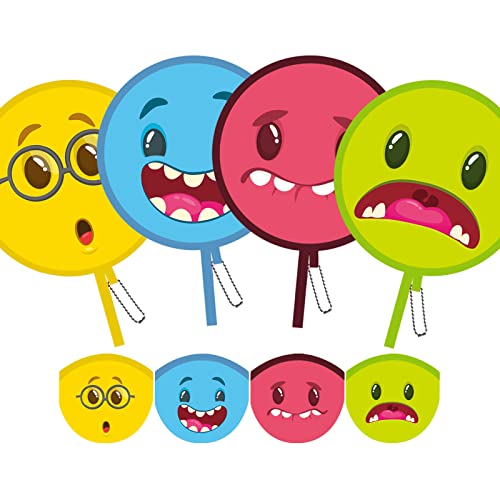 4PCS 4 Styles Foldable Cooling Fans, Handheld Cute Cartoon Monster Face Round Fans for Travel, Events, Indoor & Outdoor (Funny Monster) - style: Funny Monster