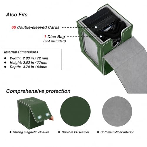 Venssu MTG Deck Box with Commander Display Window (Green&Grey, 1 window) - color: Green and Grey