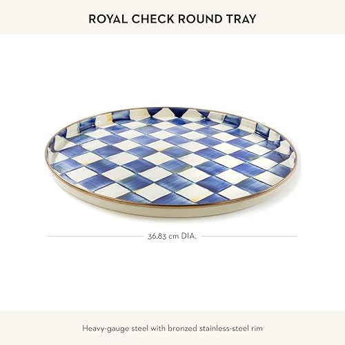 MACKENZIE-CHILDS Enamel Round Tray, Blue-and-White Royal Check - color: Royal Check