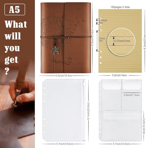 OMEYA Leather Journal Notebook, Refillable Writing Journal Diary Planner for Women Girls (Brown, A5-9.3''×6.3'') - color: Brown, size: A5-9.3''×6.3''